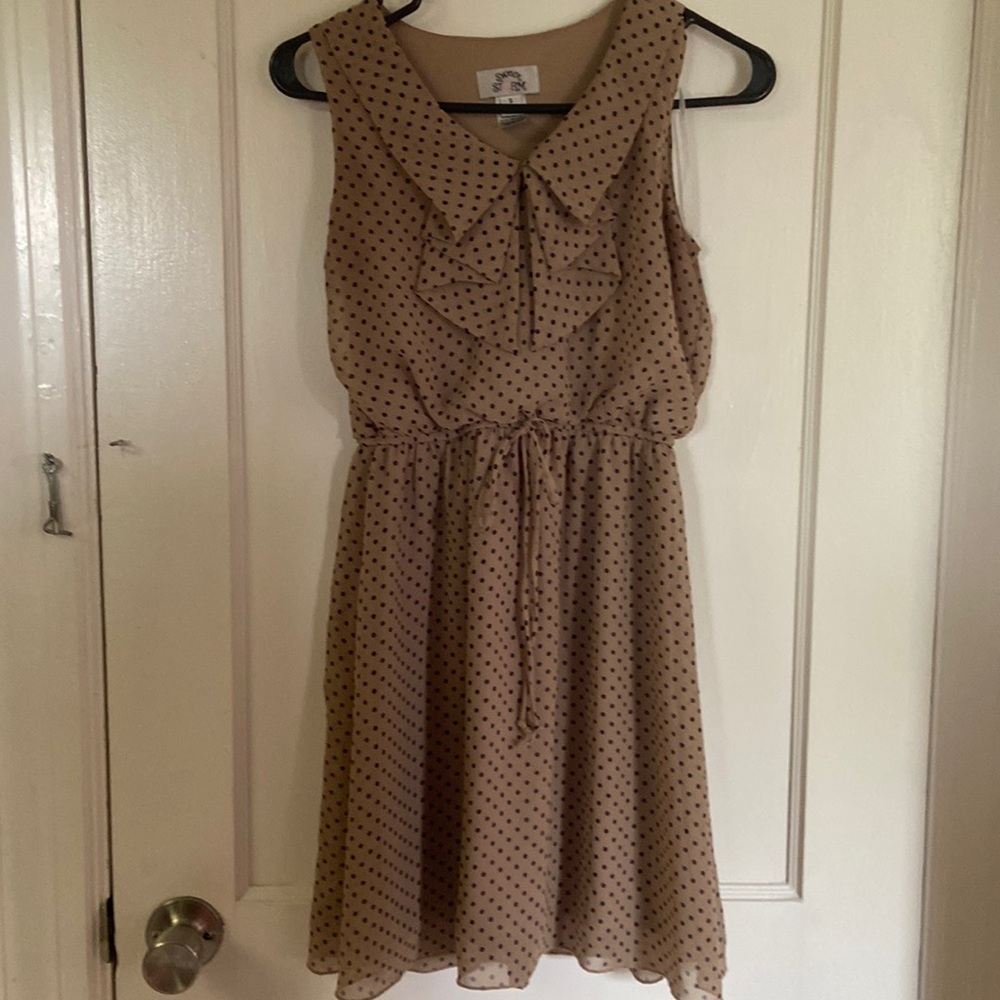 Tan and Navy Polka Dot Sleeveless Dress